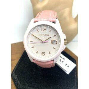 Coach Women's Watch 14503926 Greyson Quartz Blush Pink Ceramic Leather Band 36mm